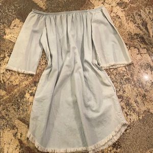 Off the shoulder fringe denim dress